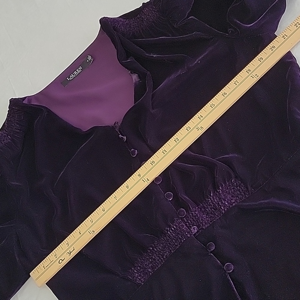 Lauren Ralph Lauren sz14 Velvet Button Font Puff 3/4 Sleeve Top Purple BinH - Picture 5 of 8